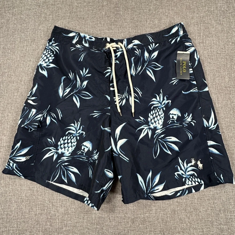 Polo Ralph Lauren Kailua Swim Trunks Mens XXL Black Pineapple Lined Shorts NEW
